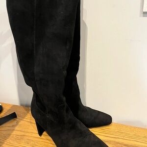 Chic Black Suede Heeled Boots for Women